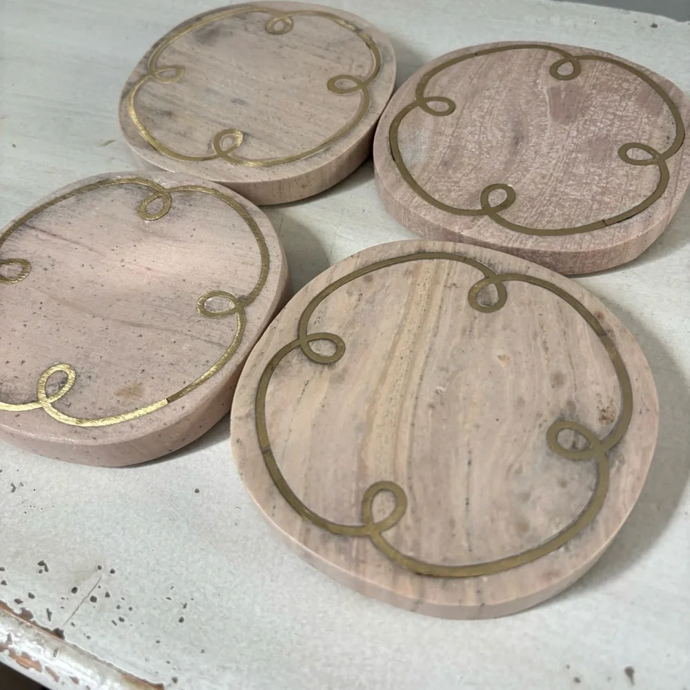 NEW Anthropologie Marble Coasters | Set of 4 | Peach & Cream | Made in India